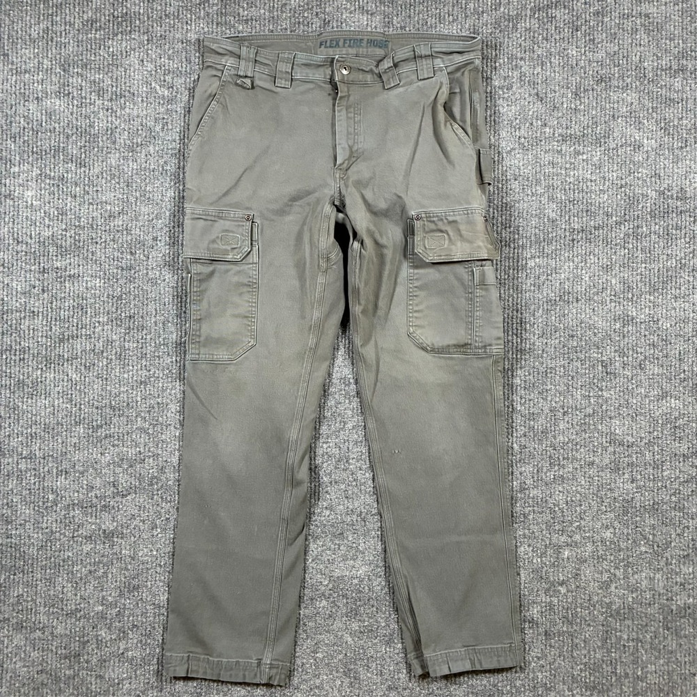 Duluth Trading Flex Fire Hose Cargo Pants Mens Size 36x32 Gray Slim Fit Low Rise